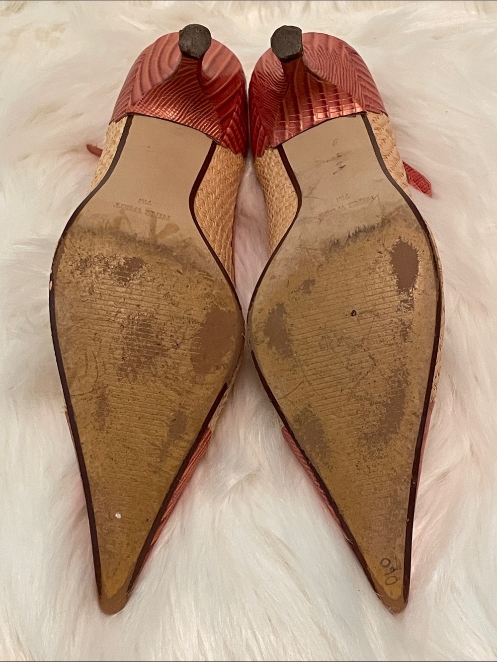 Nine West Metallic Coral and Natural Woven Pointed Kitten Heels 7 - Picture 8 of 8